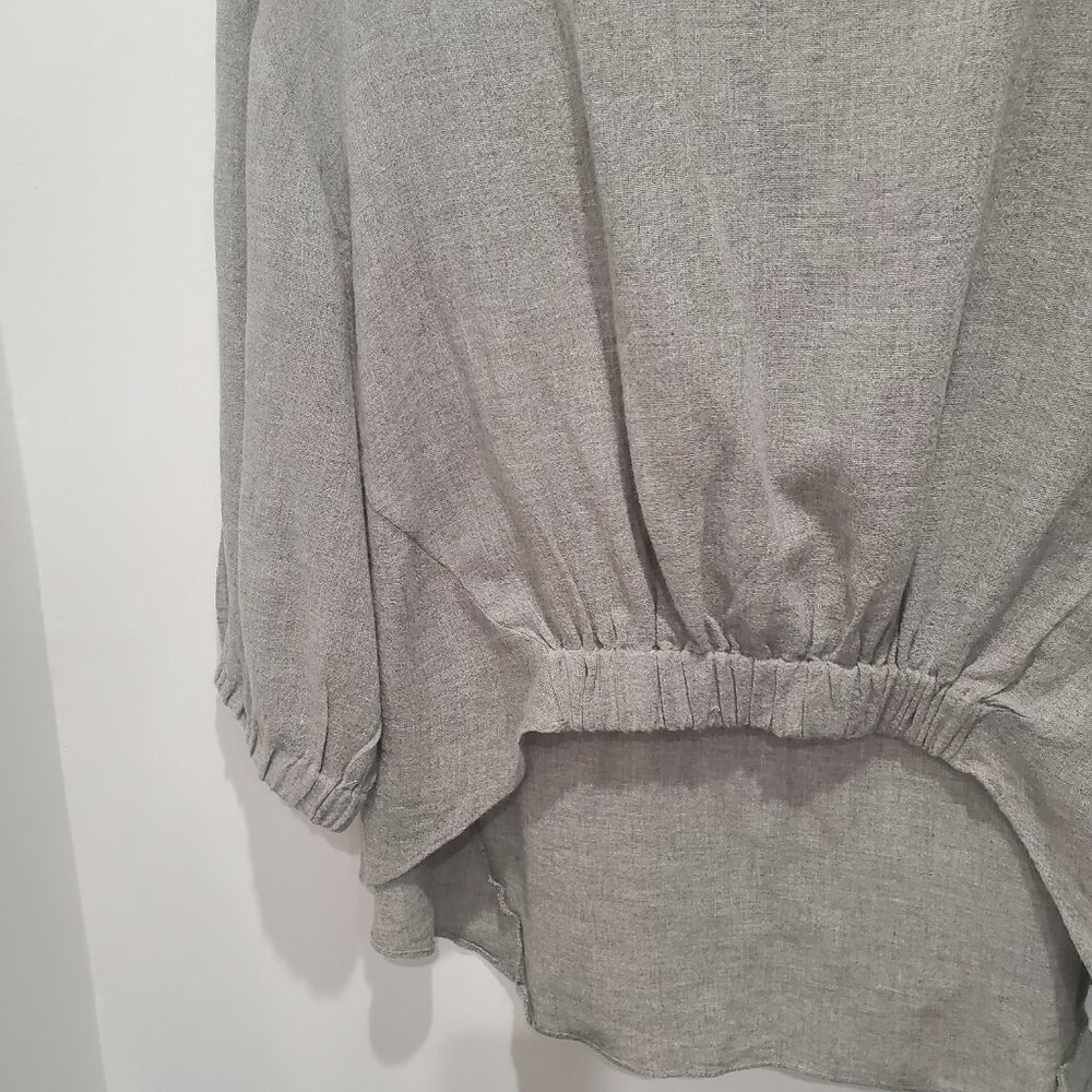 Zara Light Grey Linen Style High Low Asymmetrical 3/4 Sleeve Top XL - Picture 10 of 10